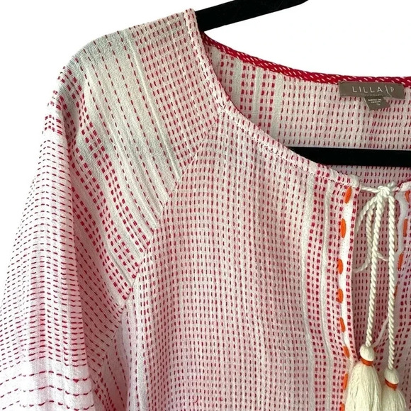 LILLA P | NWOT | EMBROIDERED COTTON TOP TASSELS RAGLAN SLEEVE | SIZE: SMALL - Picture 4 of 8